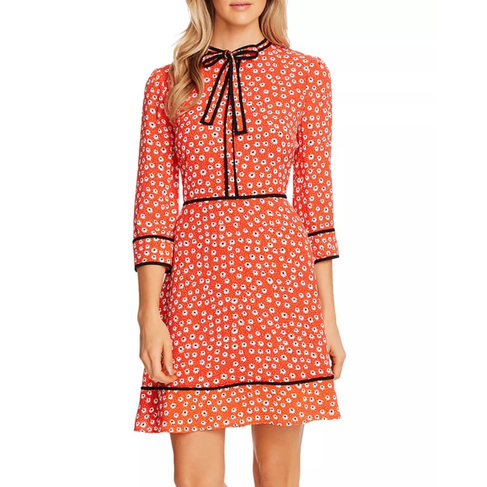 CeCe 🌺 Red Floral Dress with Black Trim